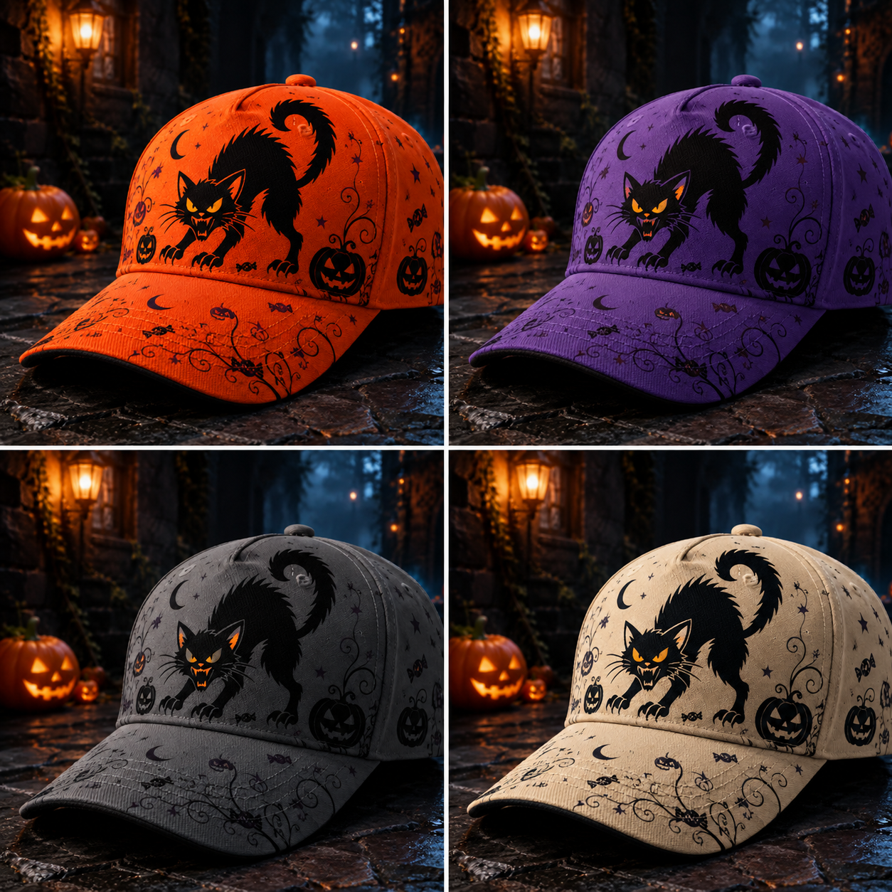 Spooky Black Cat Halloween Baseball Cap product view 10