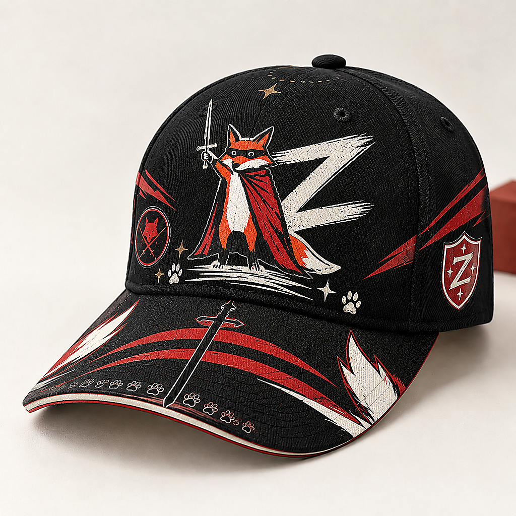 Fox Warrior Sword Graphic Baseball Cap Black