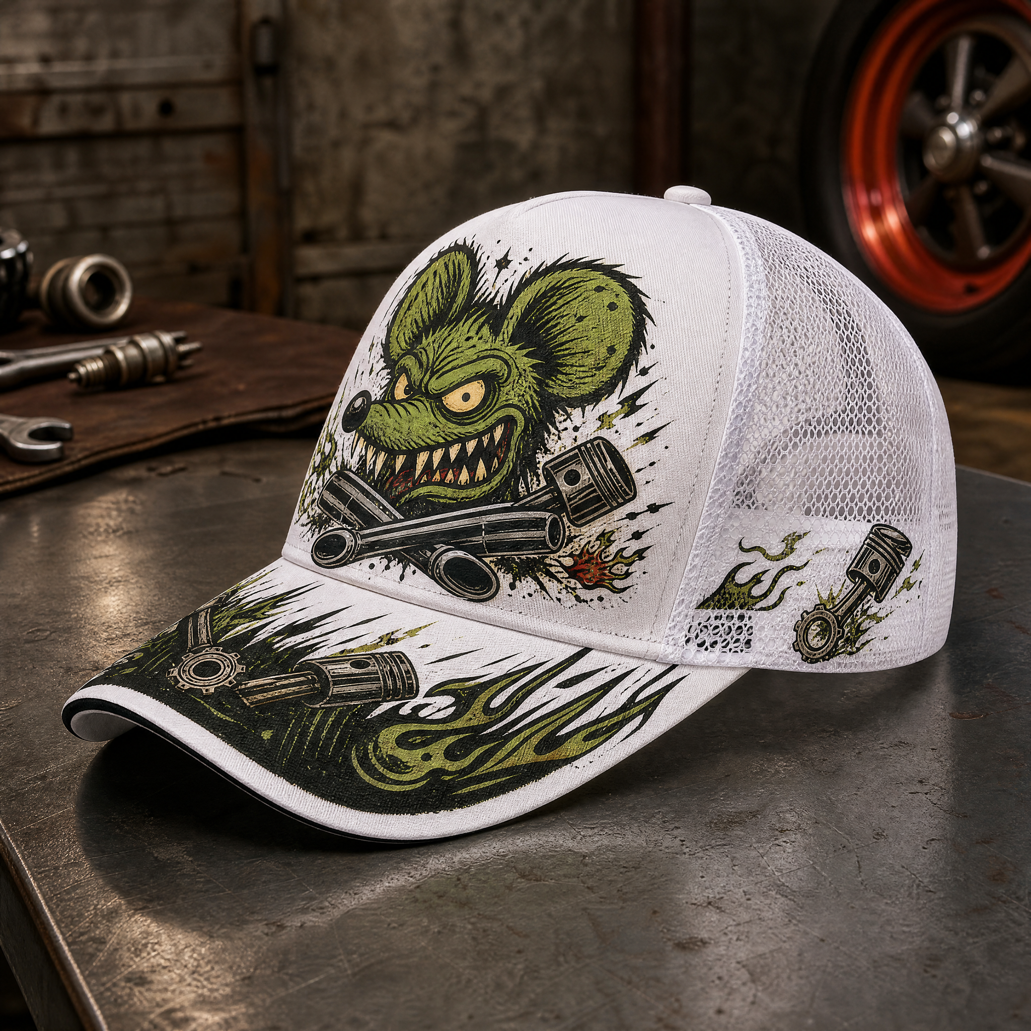 Green Monster Engine Graphic Trucker Hat product view 10