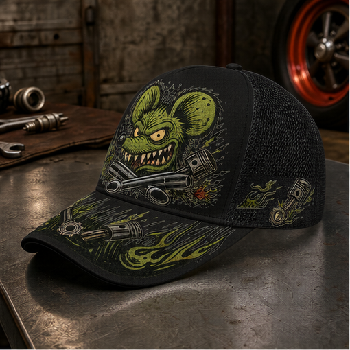 Green Monster Engine Graphic Trucker Hat Black