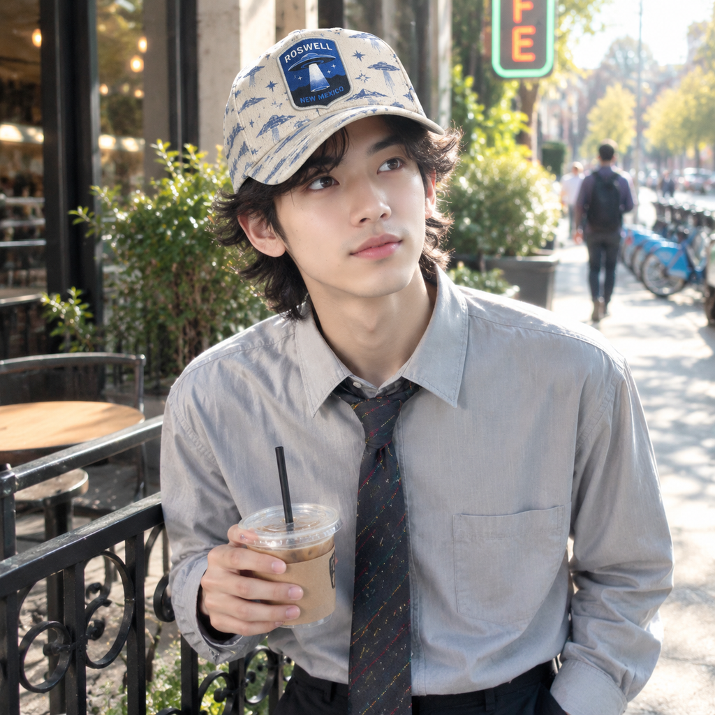Roswell UFO Print Beige Baseball Cap product view 3