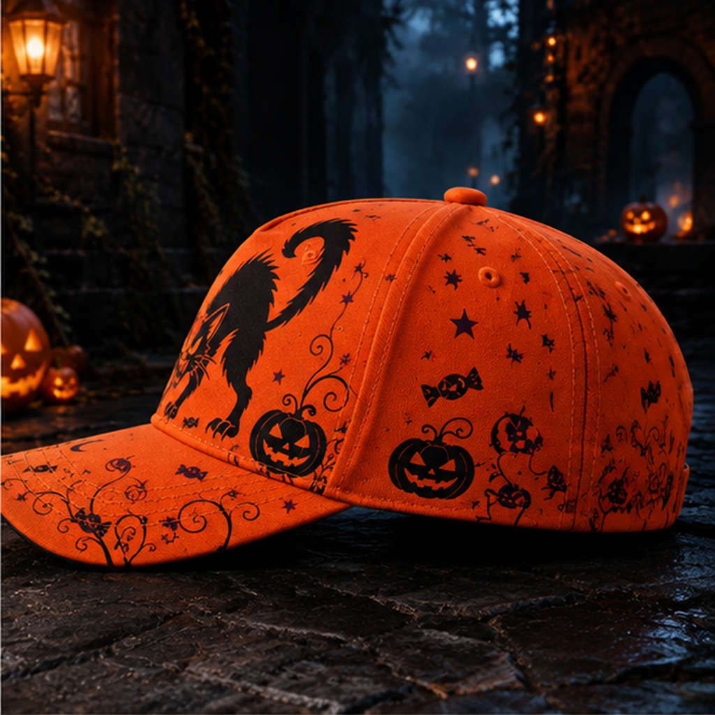 Spooky Black Cat Halloween Baseball Cap product view 6