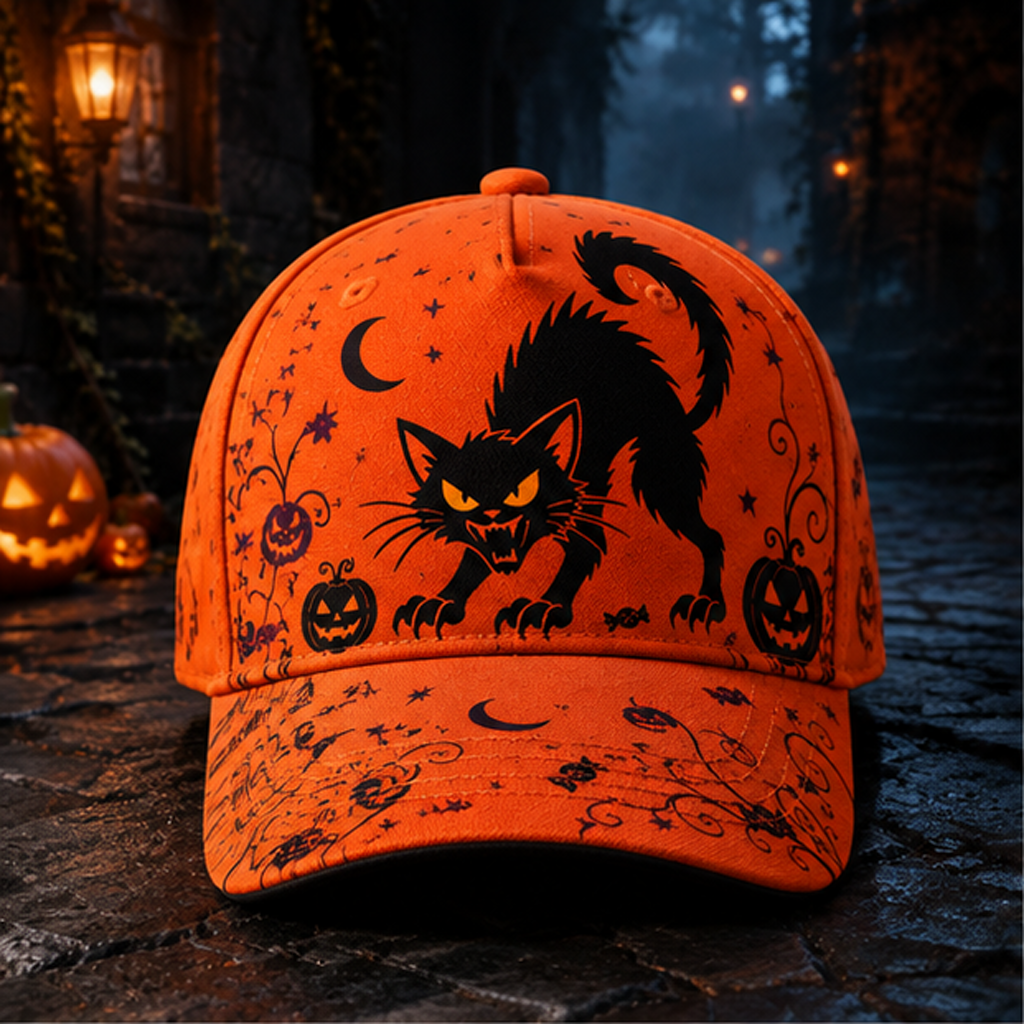 Spooky Black Cat Halloween Baseball Cap product view 5