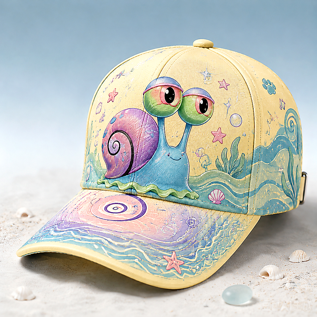 Pastel Ocean Snail Cartoon Baseball Cap Cream