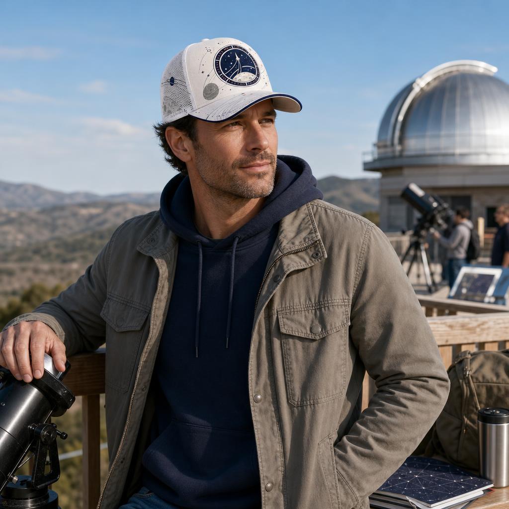Cosmic Rocket Orbit Trucker Hat lifestyle scene