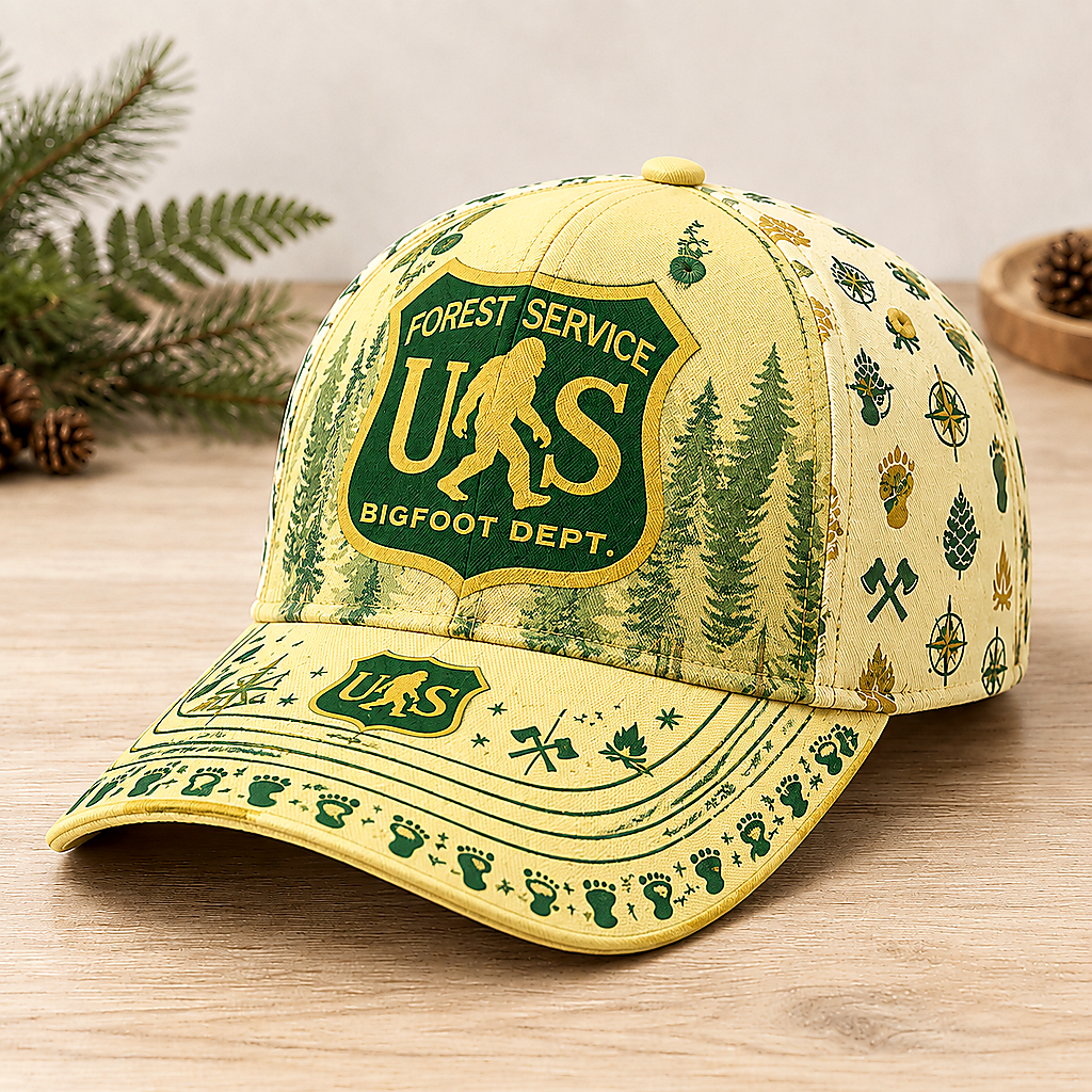 Bigfoot Wilderness Badge Outdoor Adventure Baseball Cap Cream