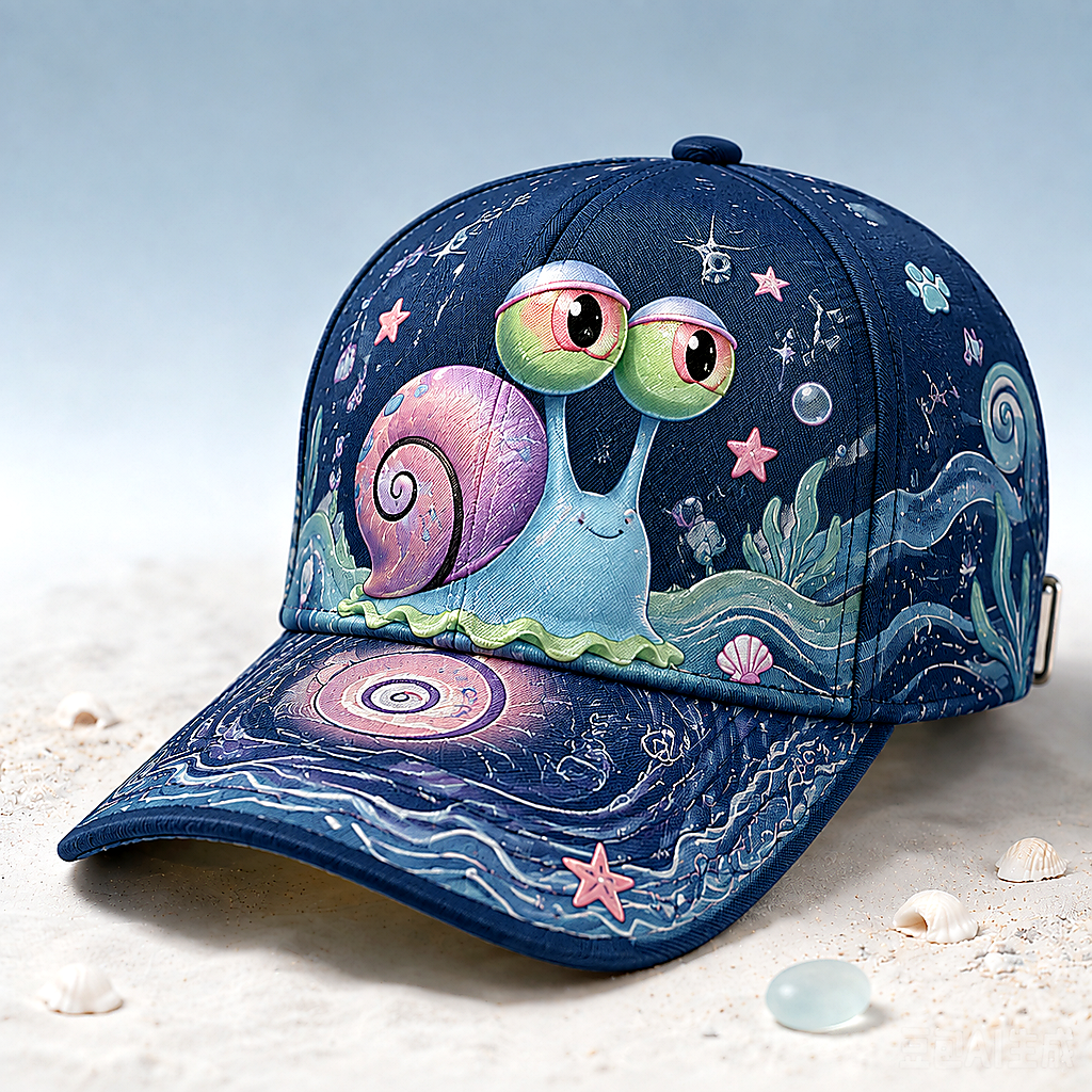 Pastel Ocean Snail Cartoon Baseball Cap Navy