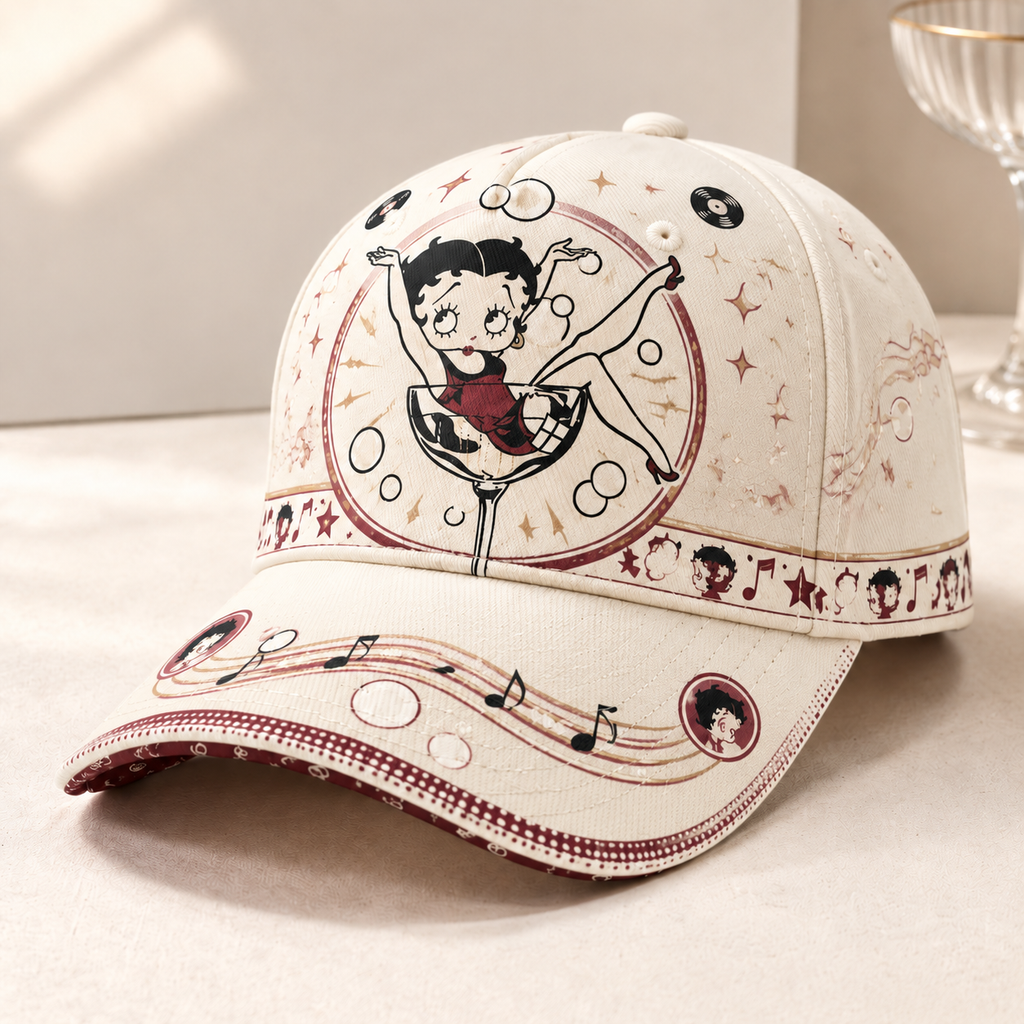 Retro Cartoon Cocktail Glass Graphic Baseball Cap Ivory