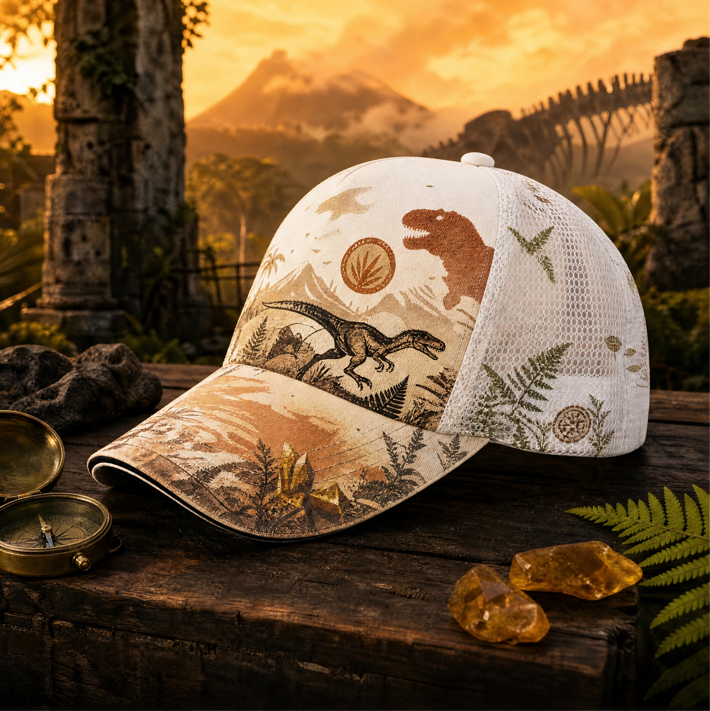 Prehistoric T-Rex Explorer Trucker Hat Ivory