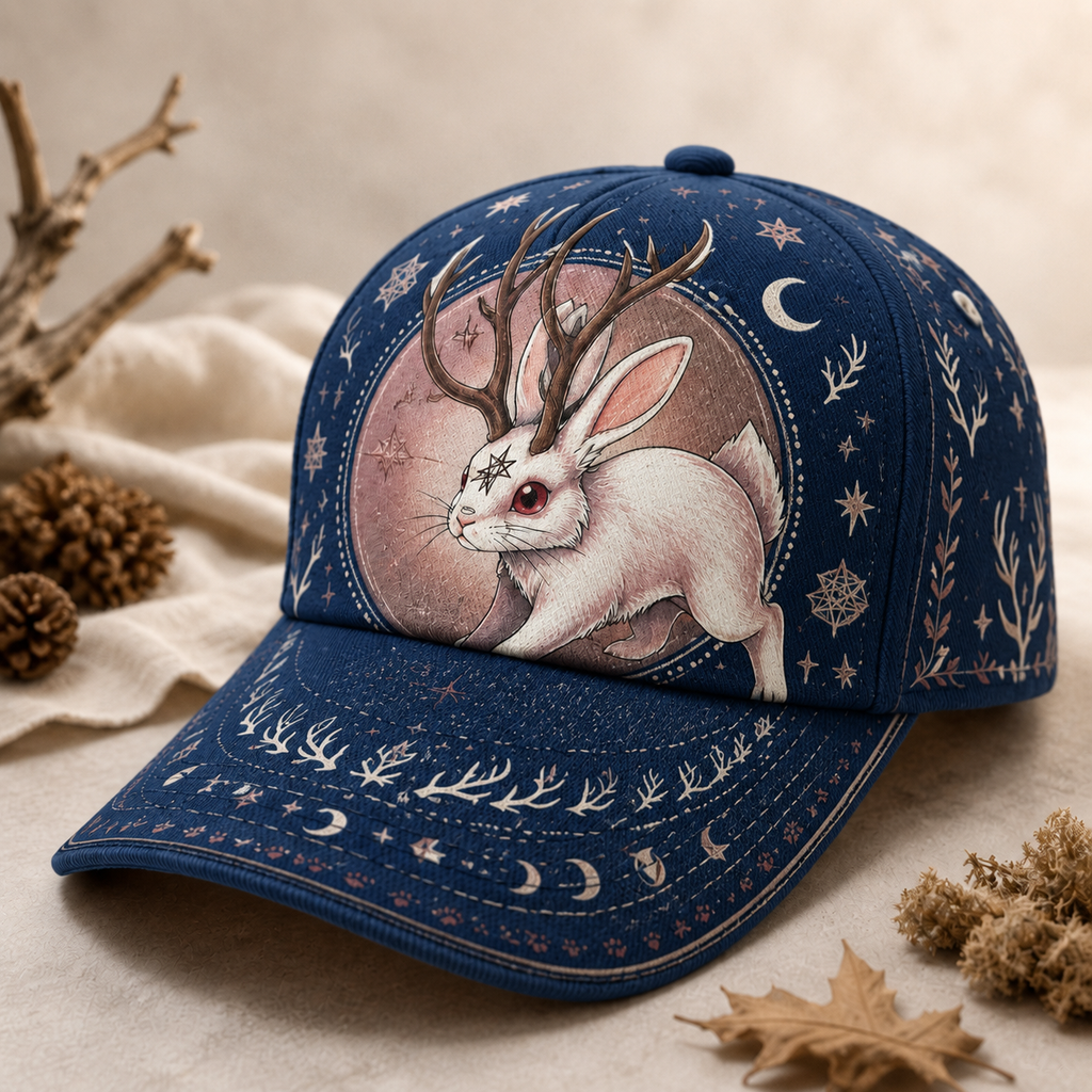 Celestial Jackalope Horned Rabbit Baseball Cap Navy