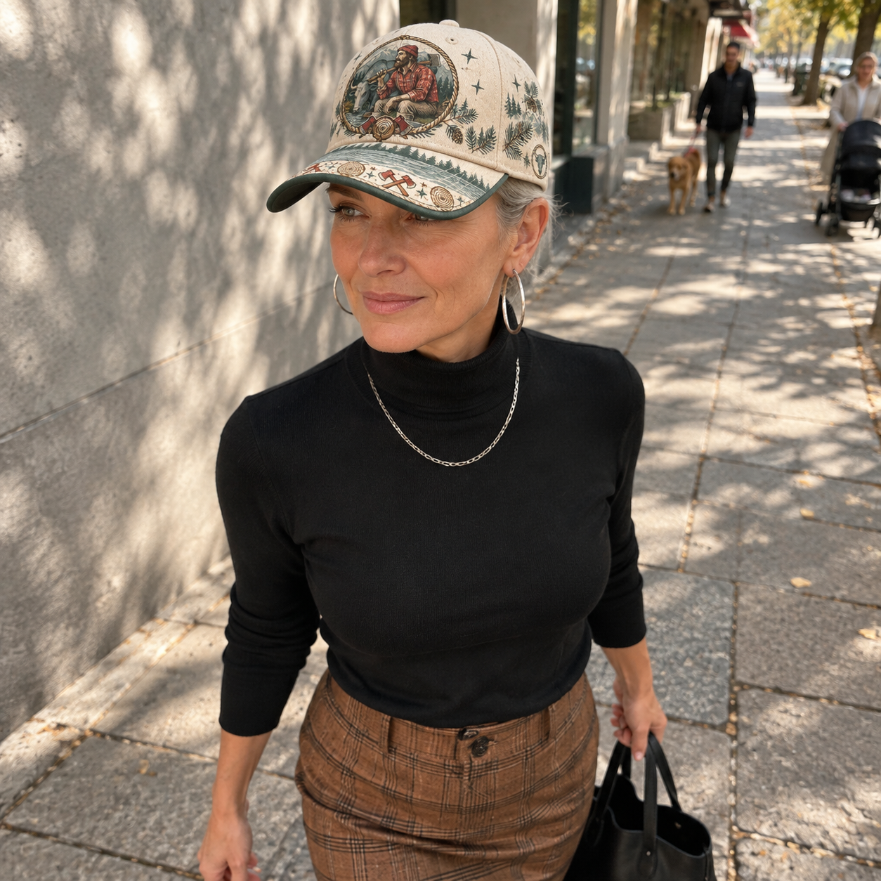 Beige Lumberjack Bull Forest Graphic Baseball Cap product view 4