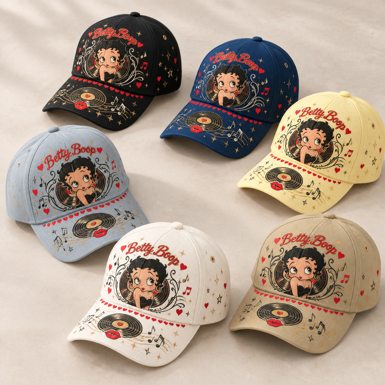 Retro Cartoon Music Ivory Baseball Cap product view 1