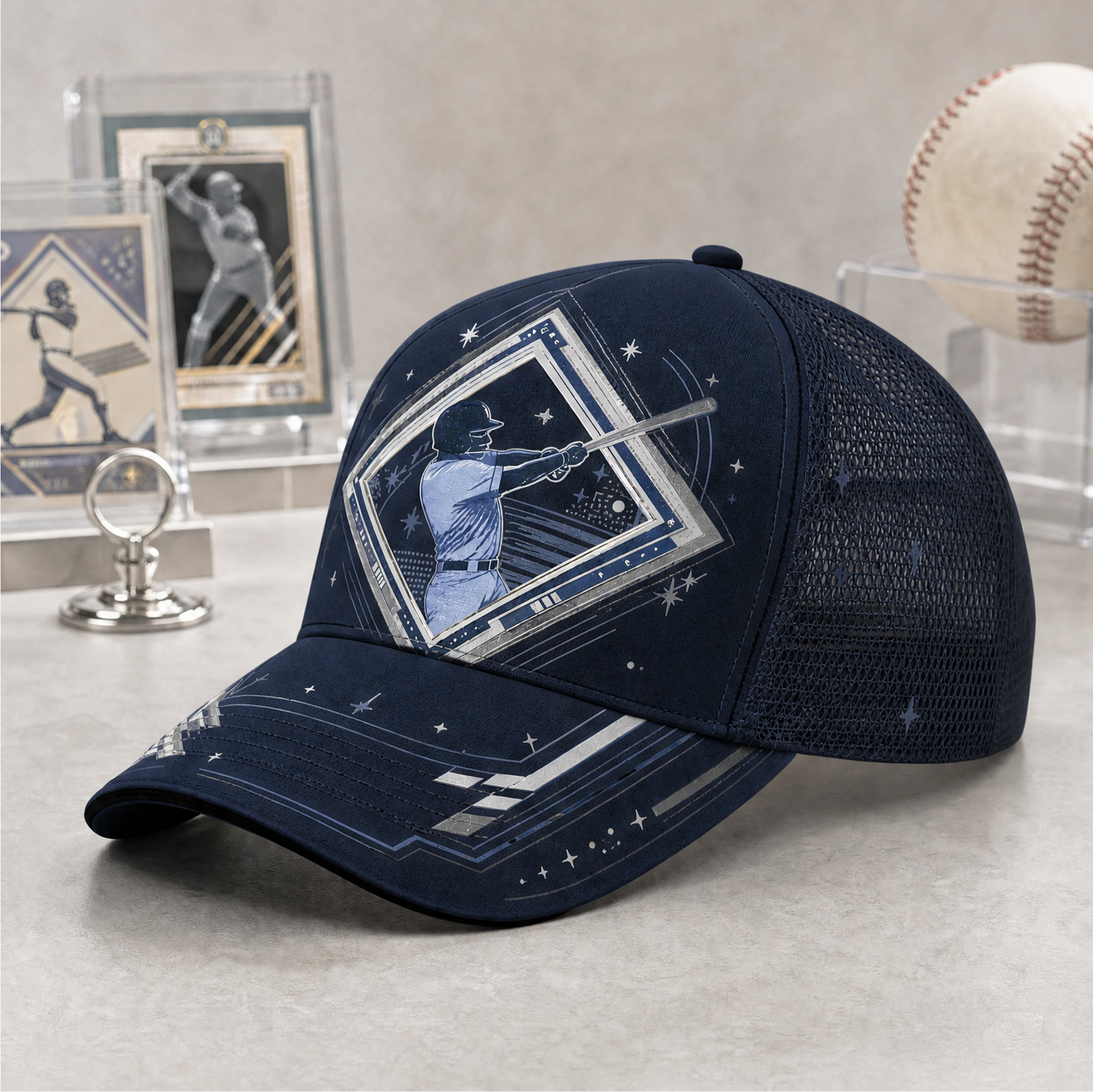Baseball Batter Graphic Trucker Cap Navy