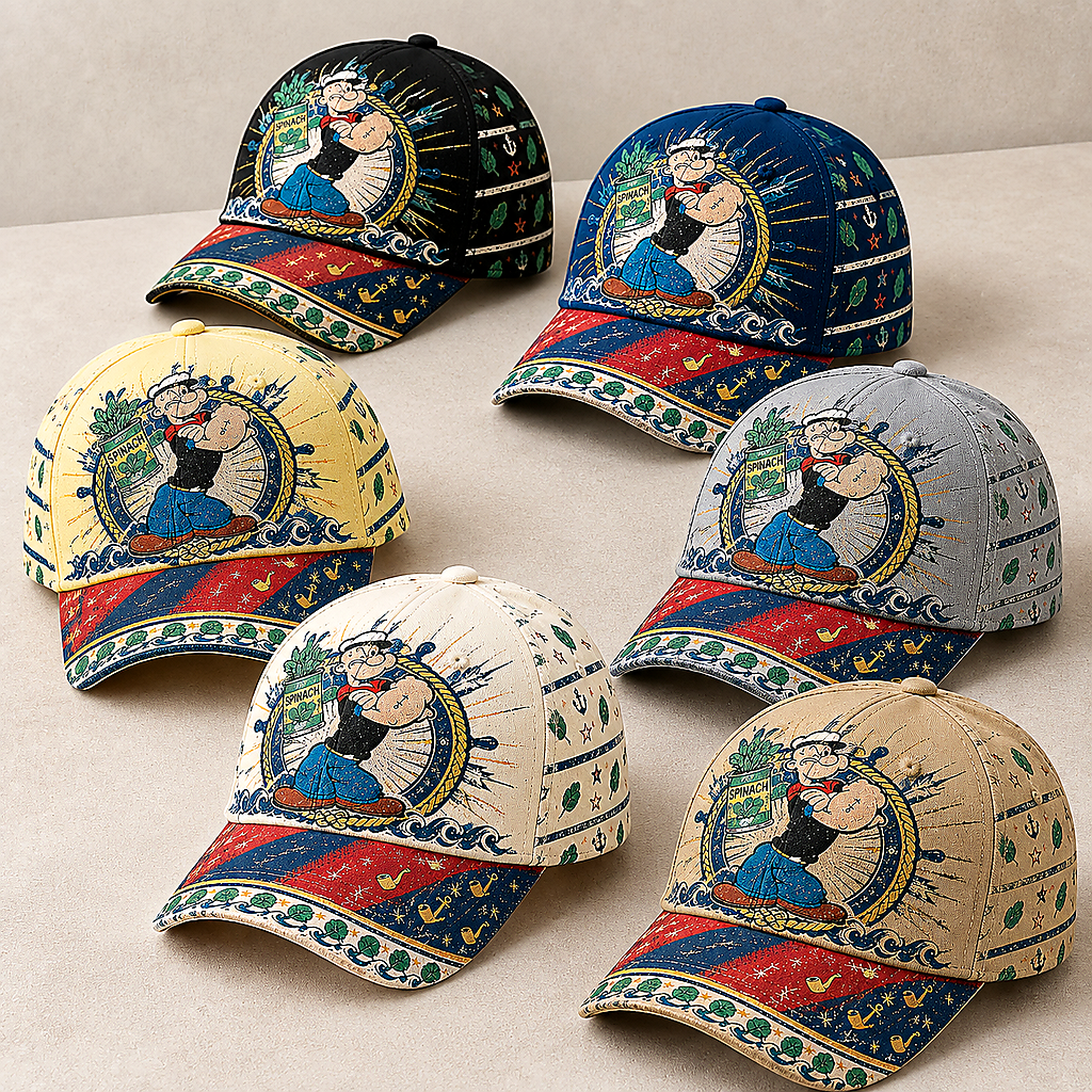 Retro Sailor Comic Spinach Nautical Baseball Cap product view 1