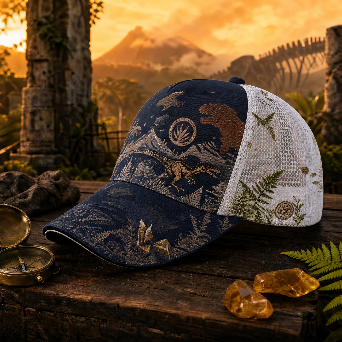Prehistoric T-Rex Explorer Trucker Hat Navy