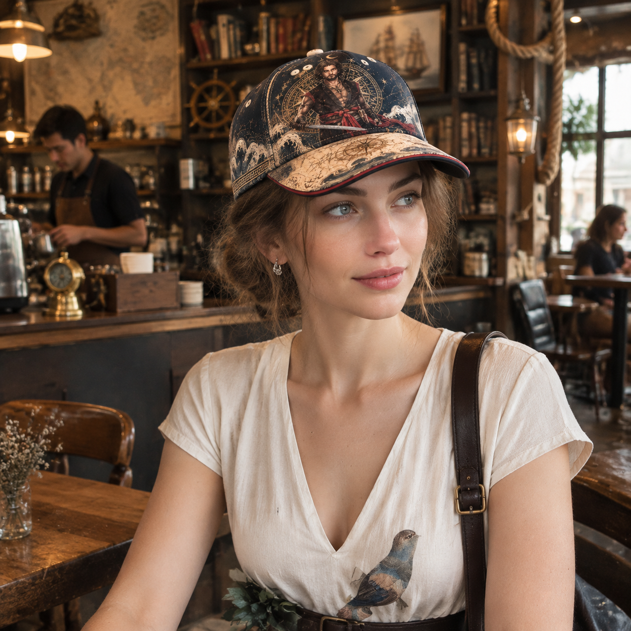 Nautical Swordsman Compass Graphic Baseball Cap product view 3