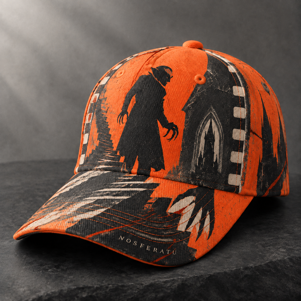 Gothic Vampire Silhouette Graphic Baseball Cap Orange
