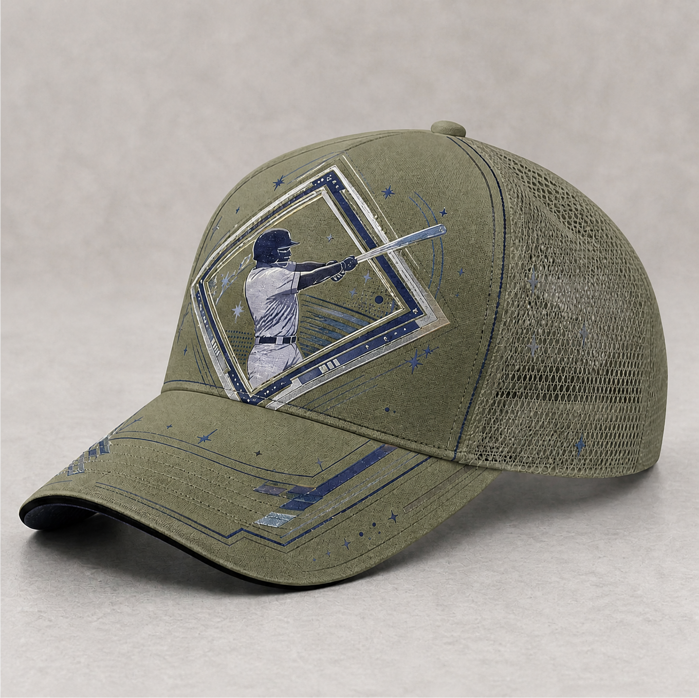 Baseball Batter Graphic Trucker Cap Olive