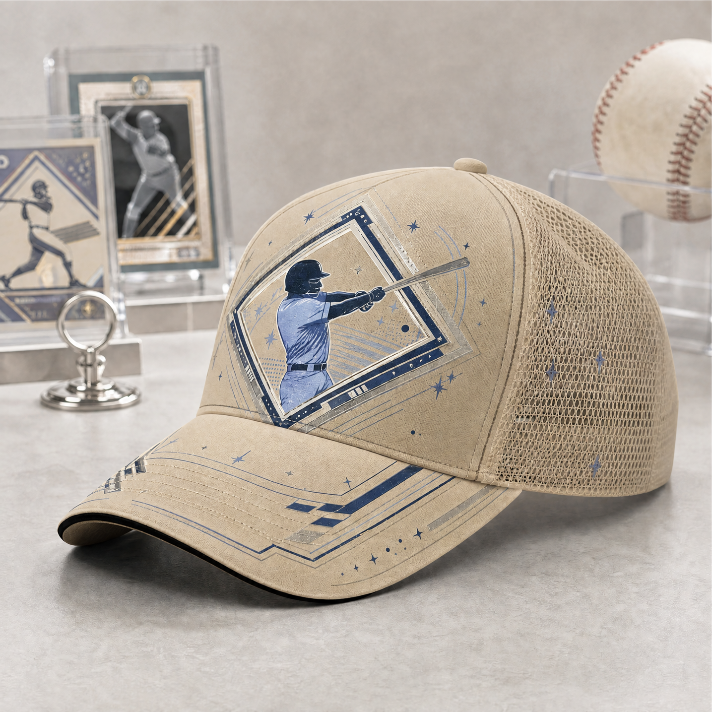 Baseball Batter Graphic Trucker Cap Khaki