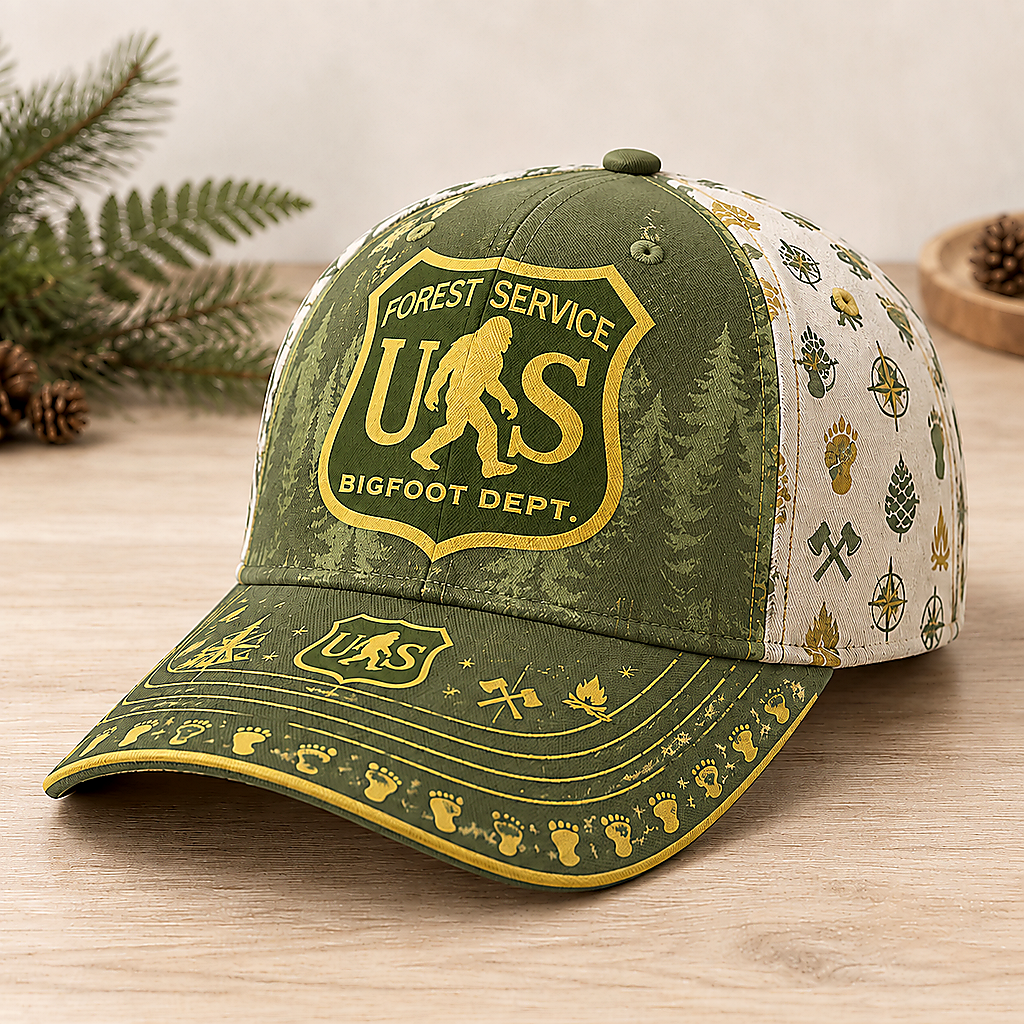 Bigfoot Wilderness Badge Outdoor Adventure Baseball Cap Olive