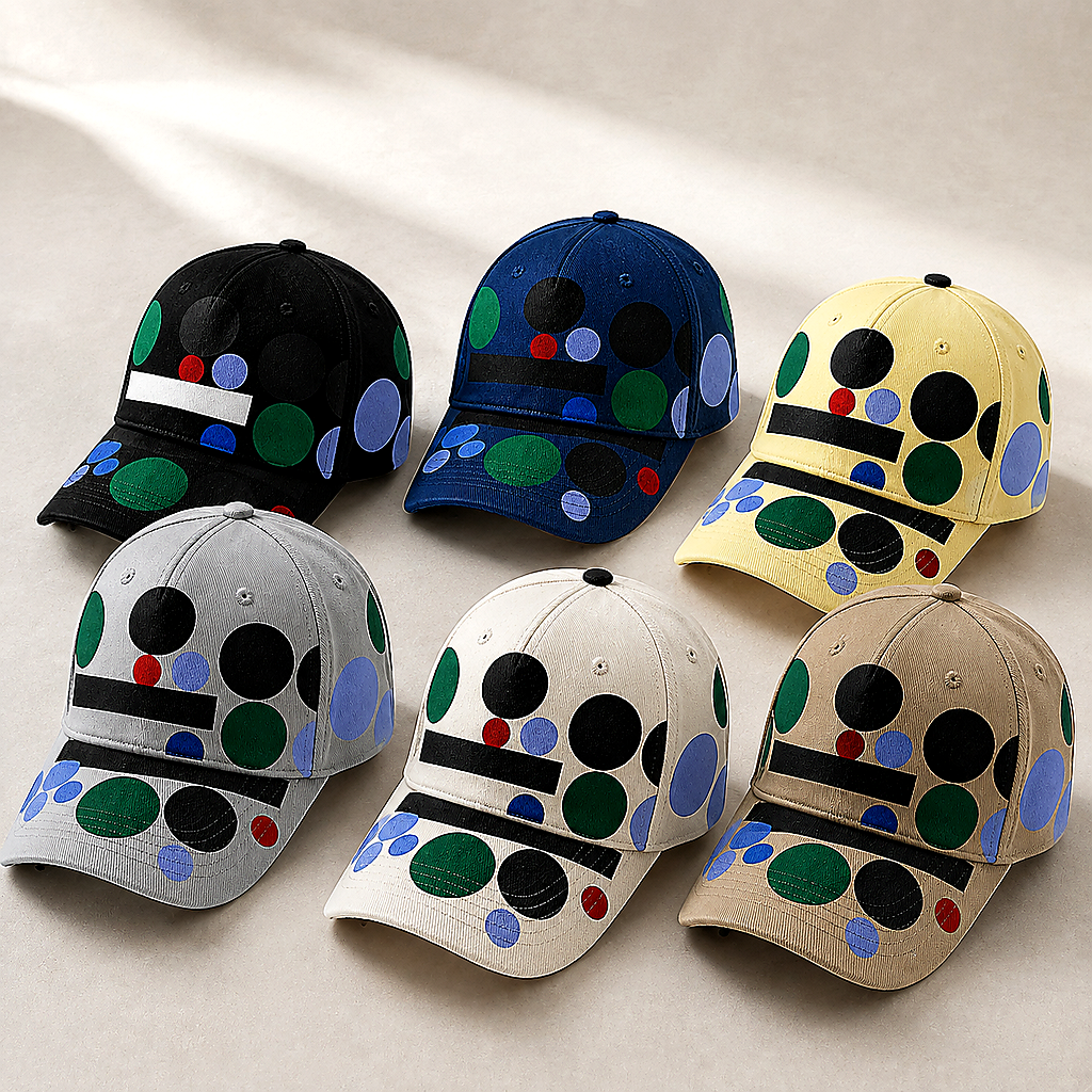 Colorful Polka Dot Graphic Beige Baseball Cap product view 1