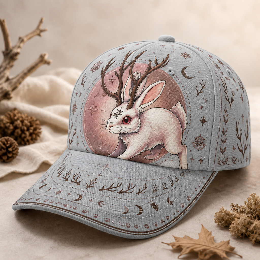 Celestial Jackalope Horned Rabbit Baseball Cap Gray