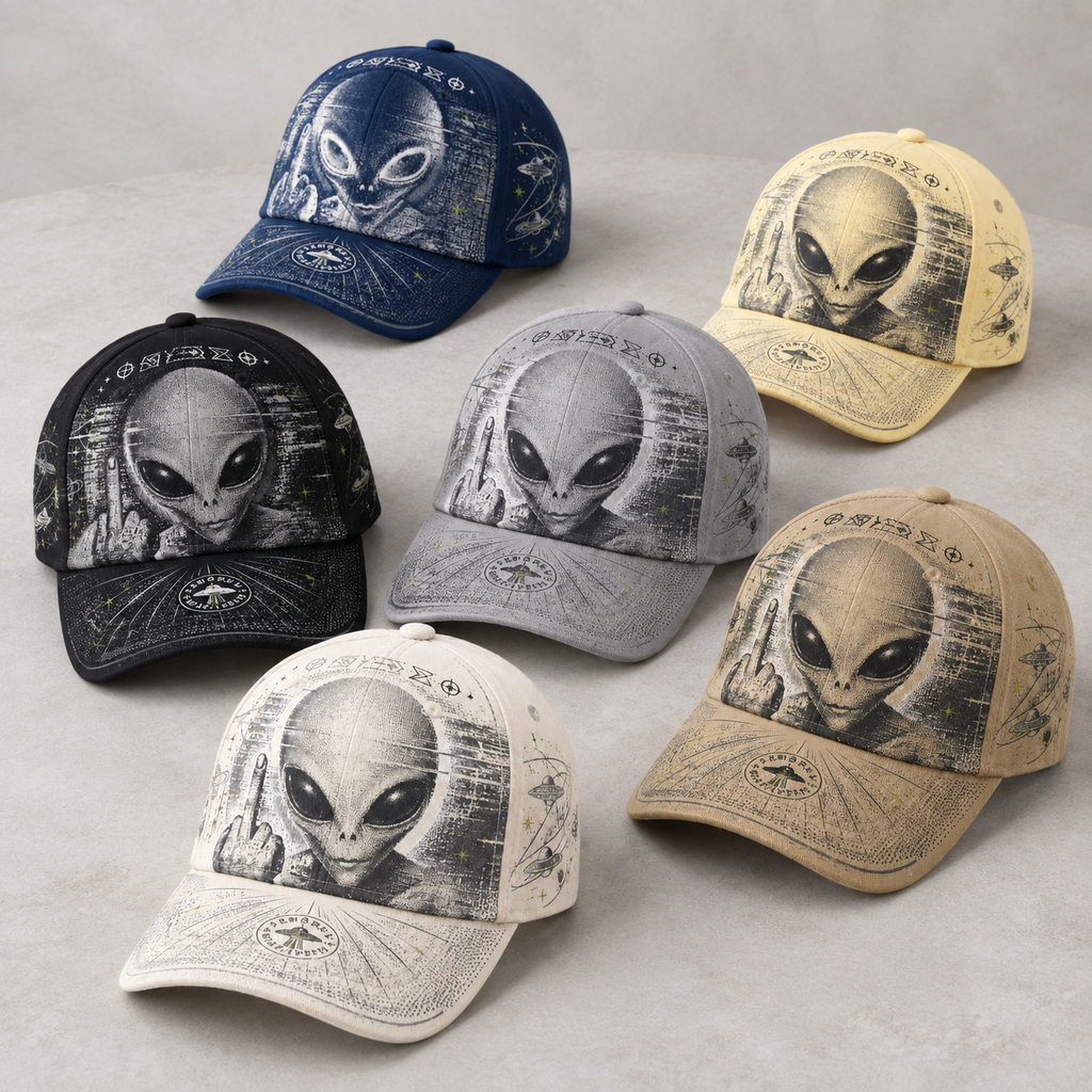 Extraterrestrial Alien Graphic Beige Baseball Cap product view 1