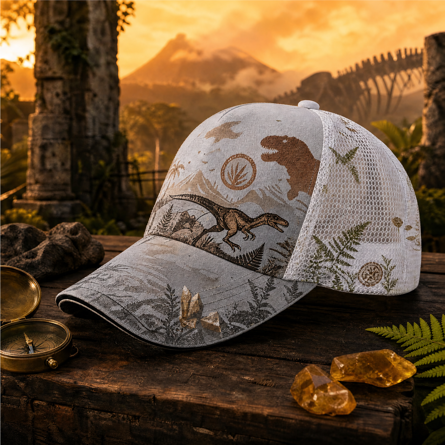 Prehistoric T-Rex Explorer Trucker Hat LightGray
