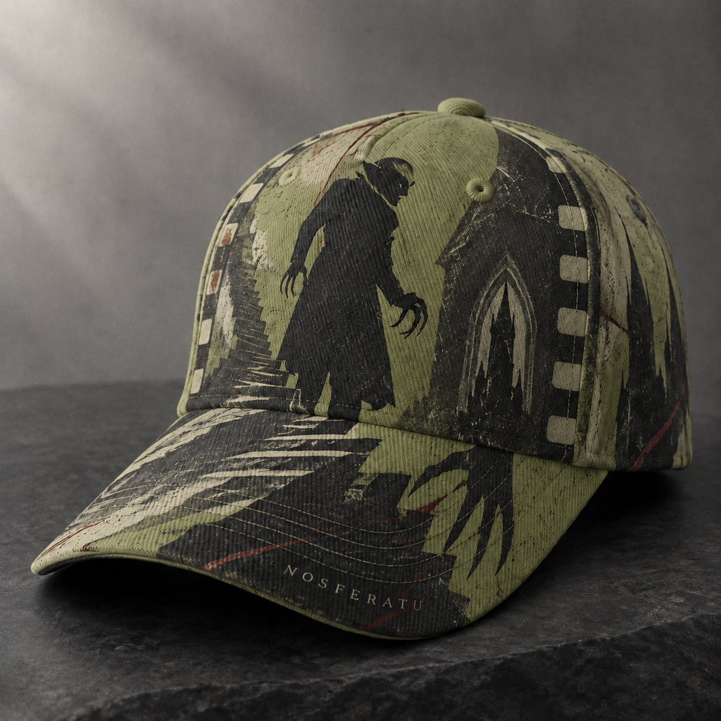 Gothic Vampire Silhouette Graphic Baseball Cap Olive