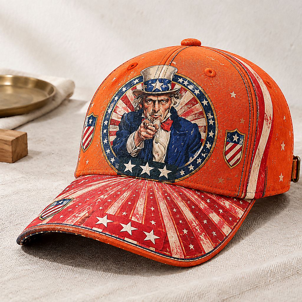 Patriotic Stars and Stripes Navy Baseball Cap Orange
