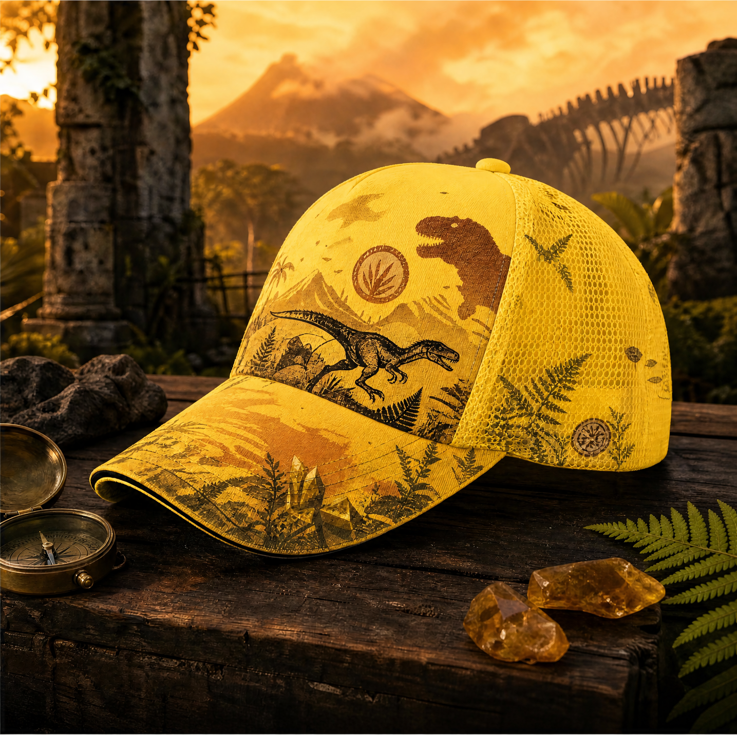 Prehistoric T-Rex Explorer Trucker Hat Yellow