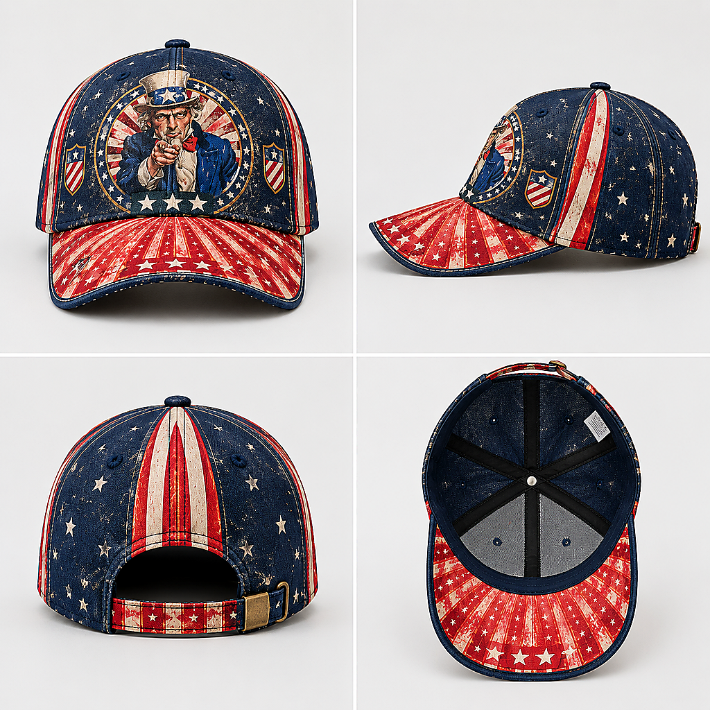 Patriotic Stars and Stripes Navy Baseball Cap product view 2