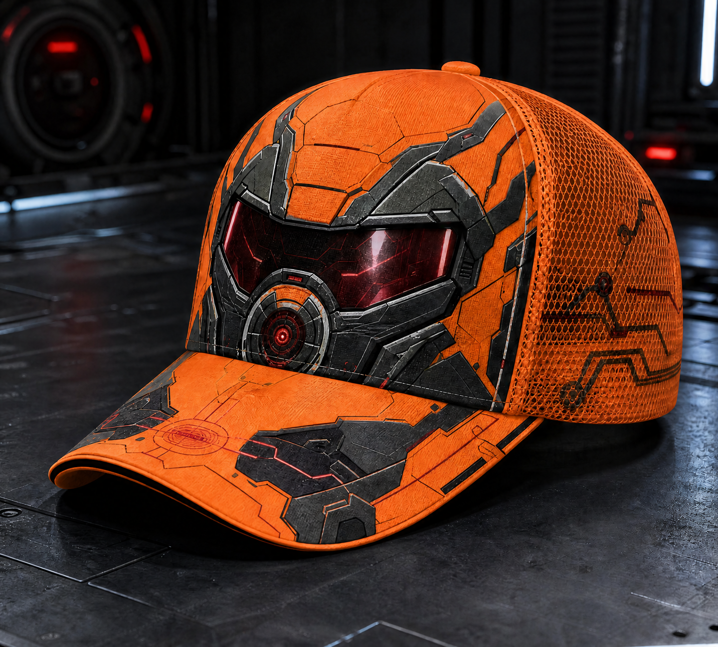 Futuristic Robot Visor Trucker Hat Orange