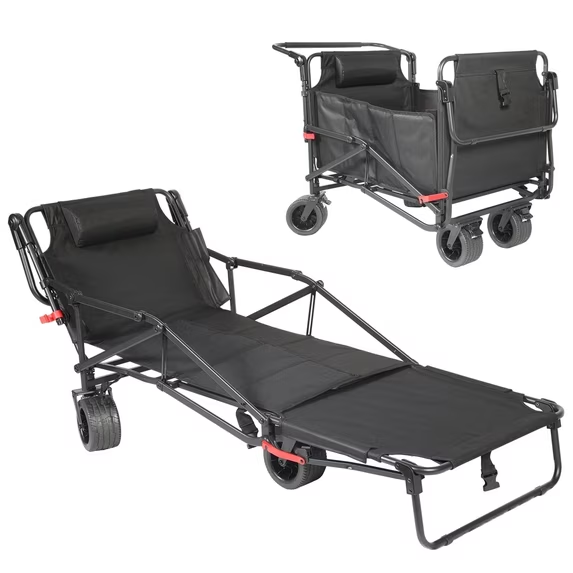🏖️ 2-in-1 Folding Beach Wagon & Lounge Chair - Relax, Carry & Enjoy Every Outdoor Adventure