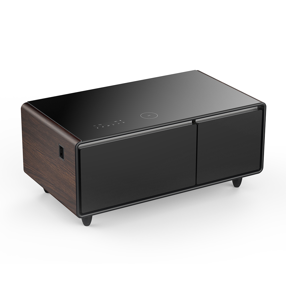 Wooden TB90 Max Coffee Table Cooler with Speaker, Fridge Freezer Touch Screen, Wireless Charging and RGB Lighting