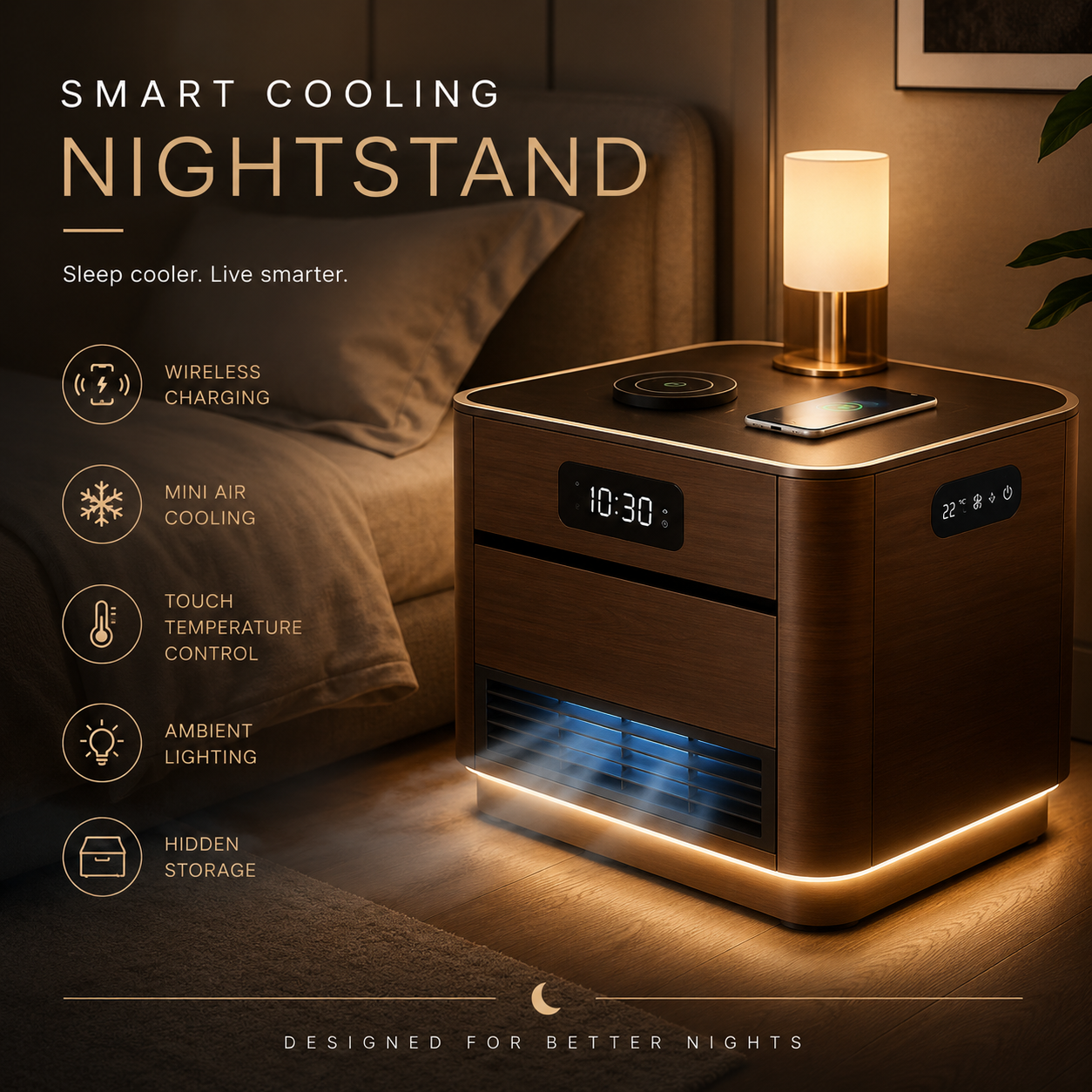 Smart Cooling Nightstand with Wireless Charging