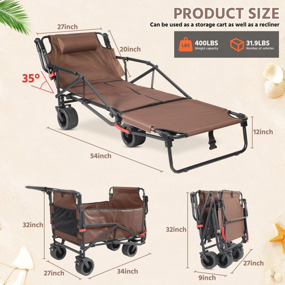 🏖️ 2-in-1 Folding Beach Wagon & Lounge Chair - Relax, Carry & Enjoy Every Outdoor Adventure