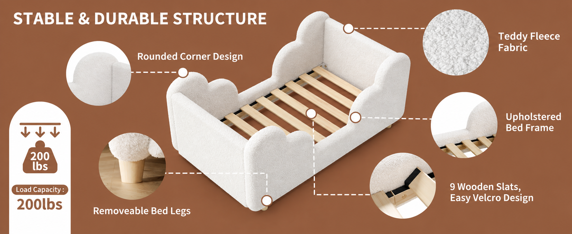 Stable Upholstered Toddler Bed Structure