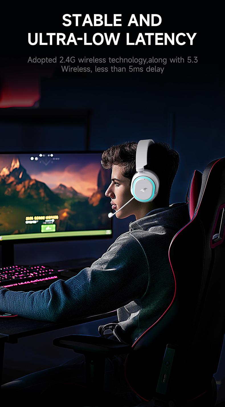 Picun G2  Wireless Gaming Headset  for PC PS5 PS4 Mac Switch,  7.1 Surround Sound 100-Hr 2.4Ghz USB Gaming Headphones, Bluetooth 6.0 & Type-C, Noise Canceling Mic, RGB Light, Ideal for FPS, RPG Gamers, Not for Xbox