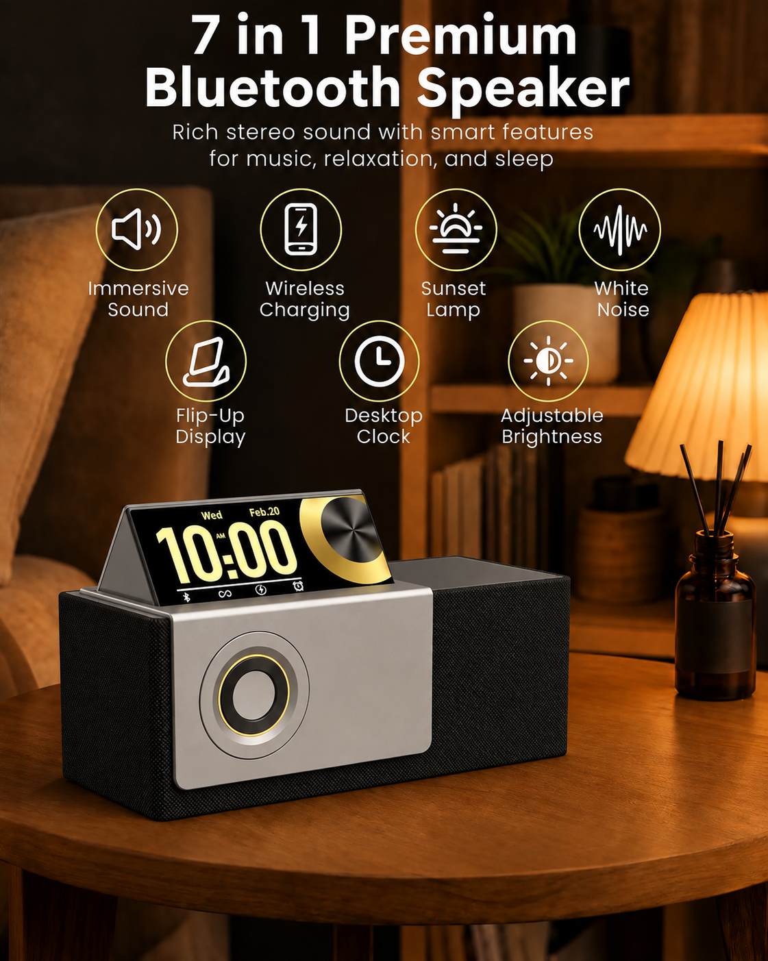Flip-Up Display Screen Bluetooth Speaker with 7-in-1 Wireless Charging Station