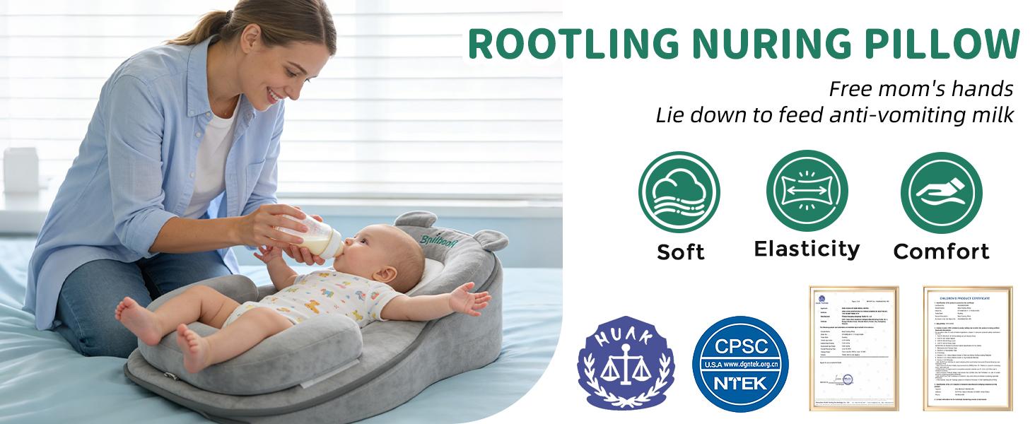 Rootling 2-in-1 Baby Nursing Pillow - Detachable Wedge, Adjustable Footrest, Breathable Mesh, Nursing Pillow for Infants & New Parents, 23.6in Lactation Breastfeeding Pillow