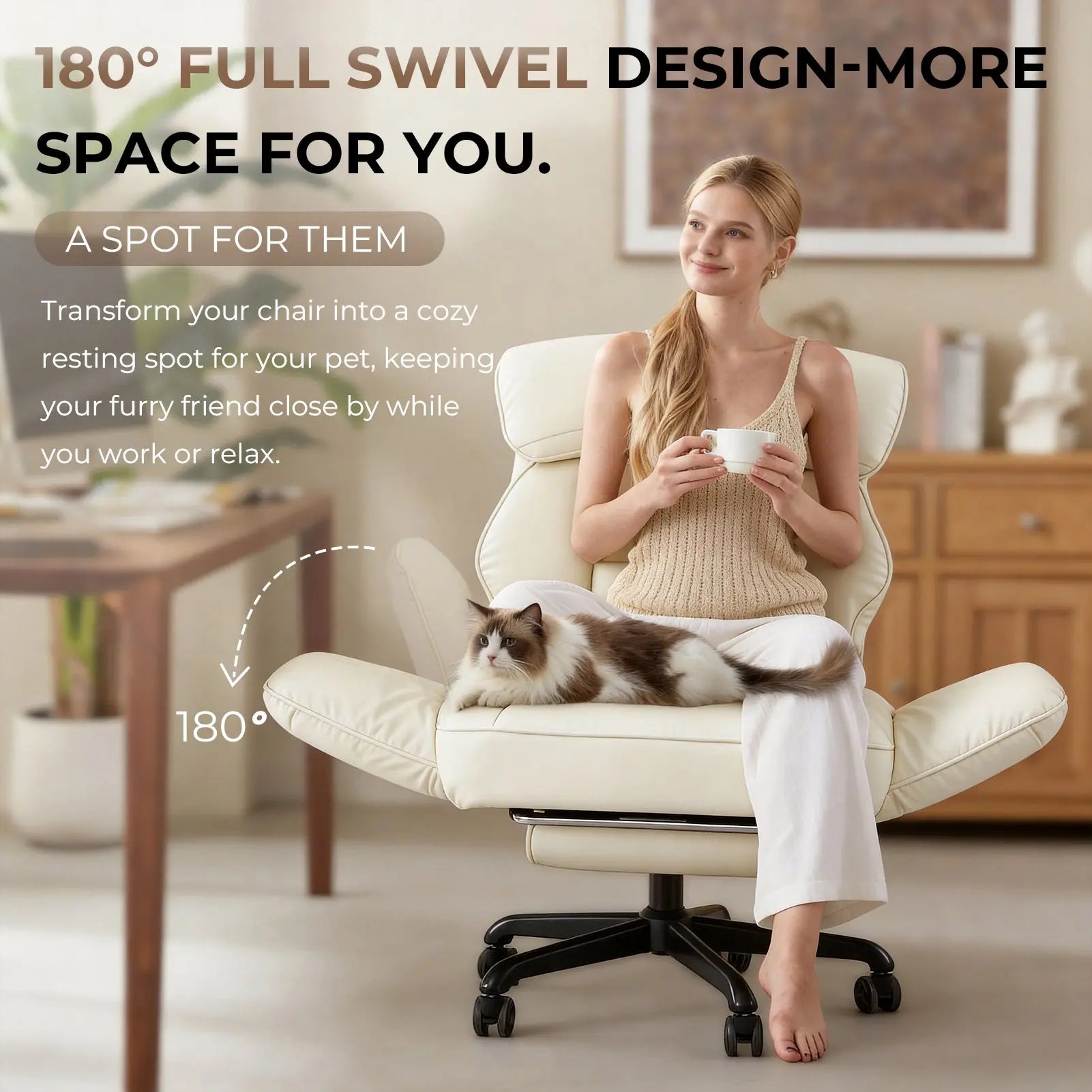 Cross Legged Office Chair Beige