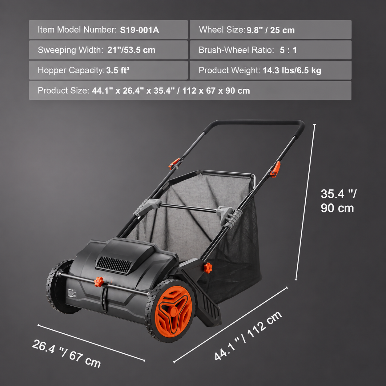 VEVOR Push Lawn Sweeper 21in Hand-Push Leaf Collector