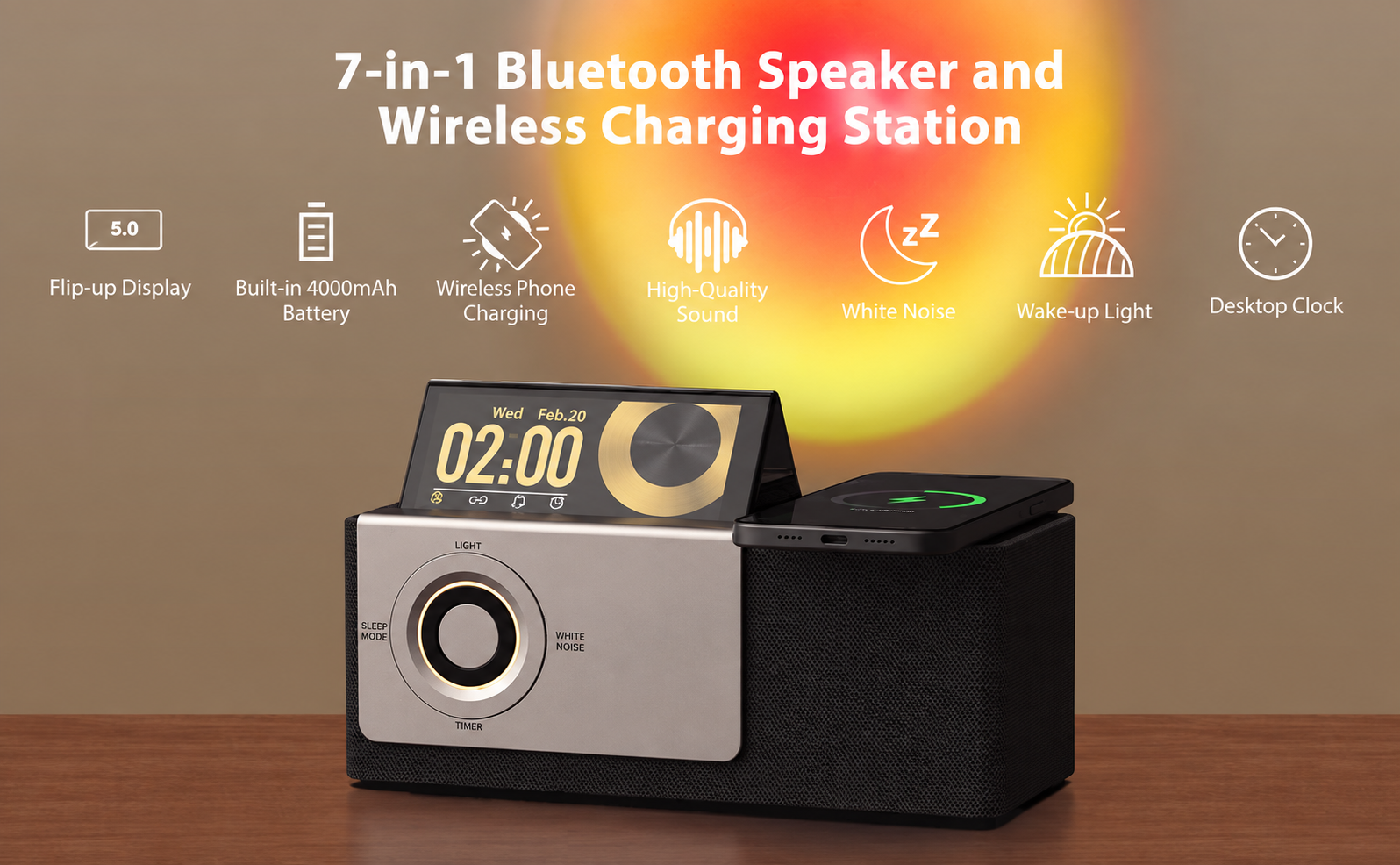 7-in-1 Bluetooth Speaker and Wireless Charging Station