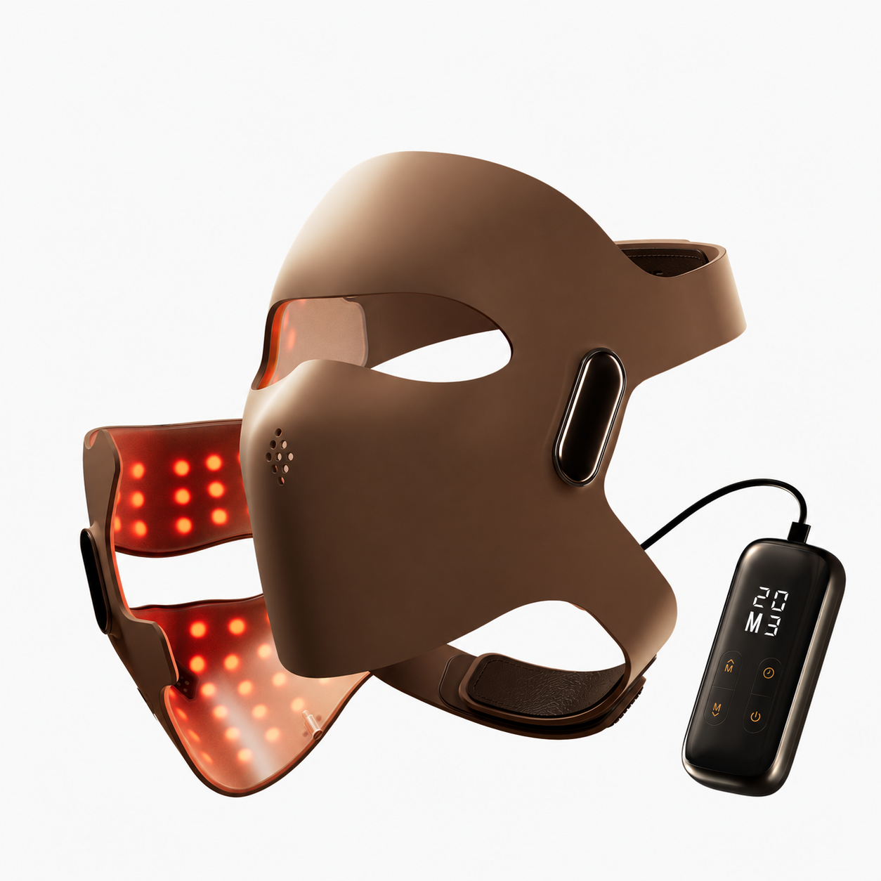 Logo-free brown 4D laser light therapy mask with controller
