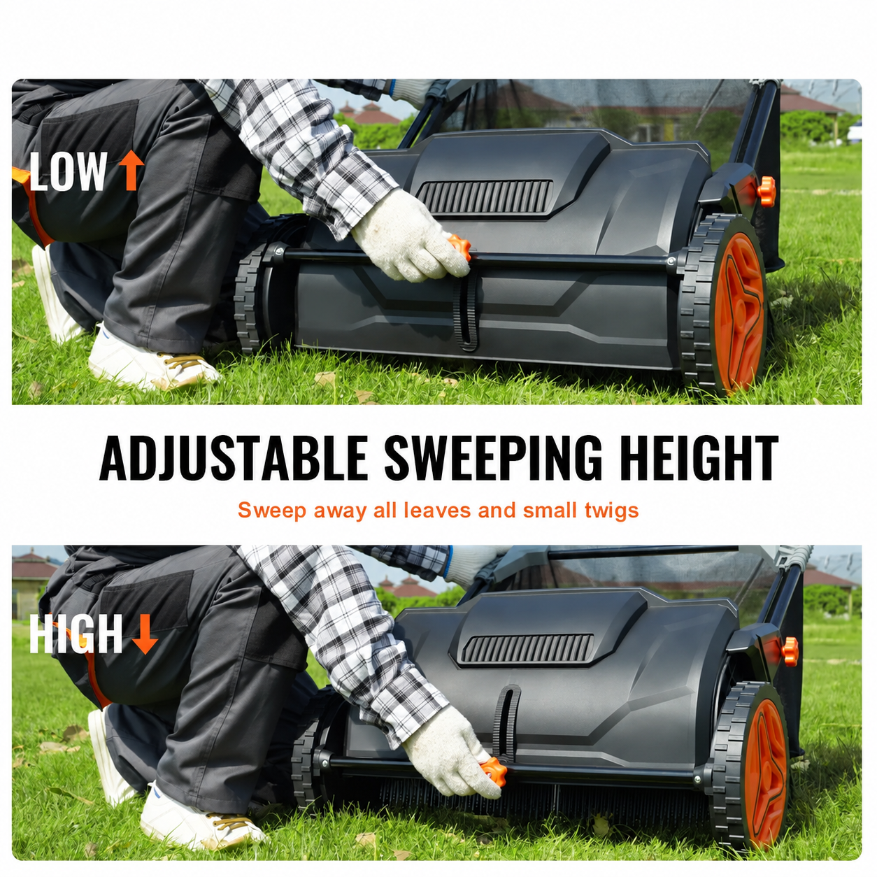 VEVOR Push Lawn Sweeper 21in Hand-Push Leaf Collector
