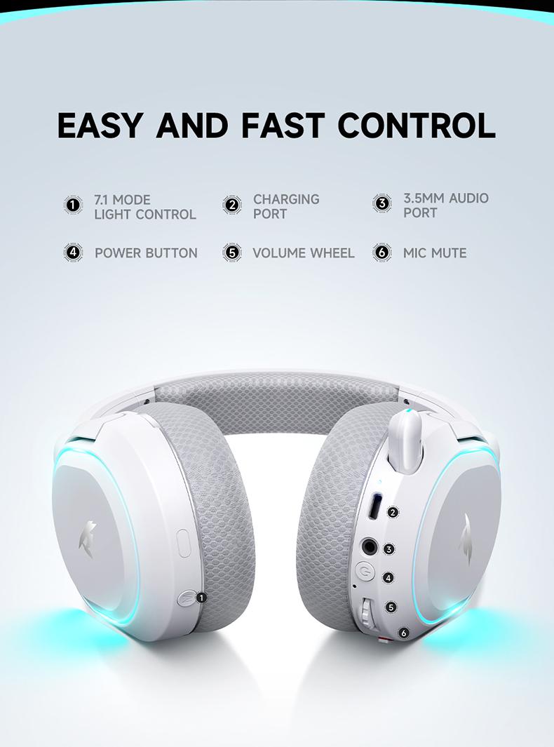 Picun G2  Wireless Gaming Headset  for PC PS5 PS4 Mac Switch,  7.1 Surround Sound 100-Hr 2.4Ghz USB Gaming Headphones, Bluetooth 6.0 & Type-C, Noise Canceling Mic, RGB Light, Ideal for FPS, RPG Gamers, Not for Xbox