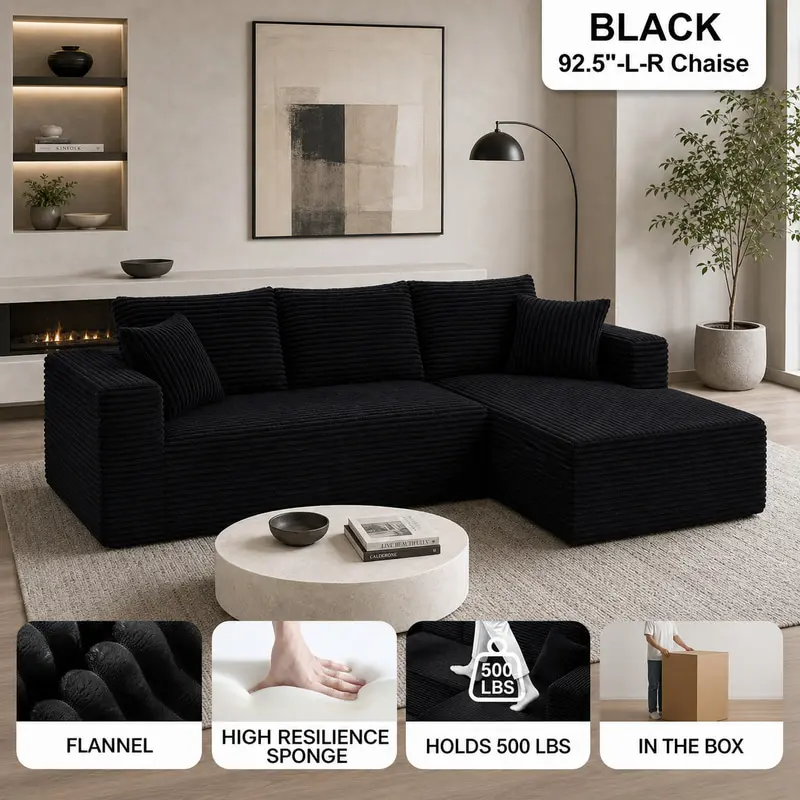 Gray 3-in-1 Modular Boneless Sofa with Memory Foam & Storage Ottoman