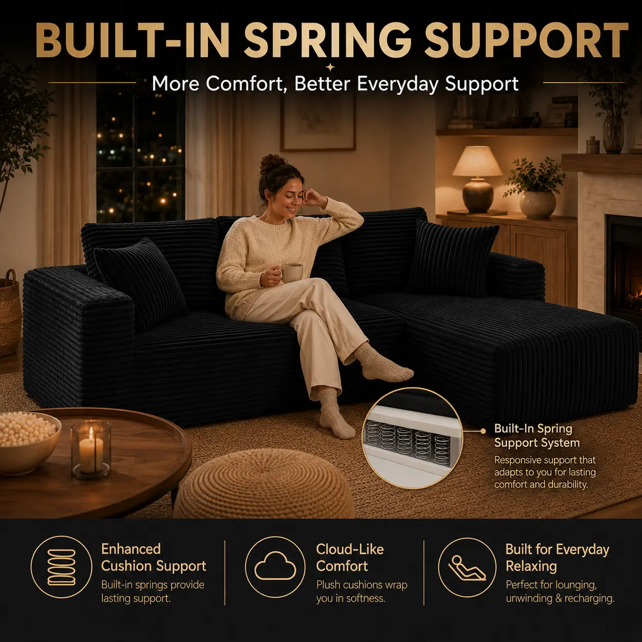 Gray 3-in-1 Modular Boneless Sofa with Memory Foam & Storage Ottoman