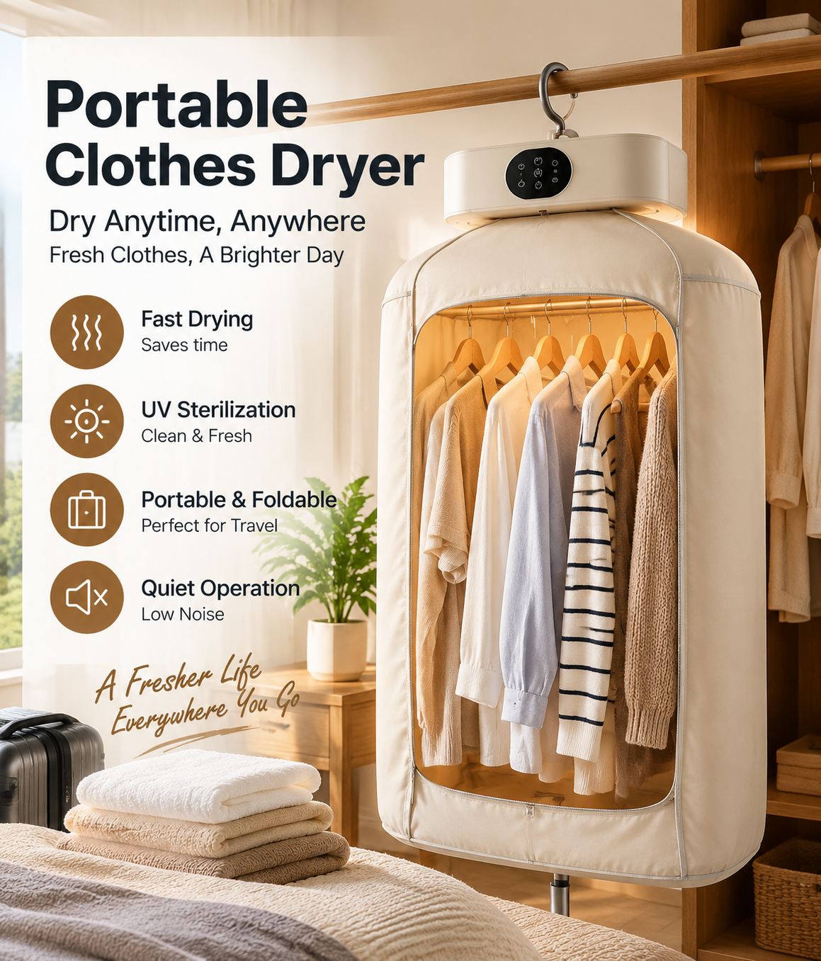 LED UV portable clothes dryer